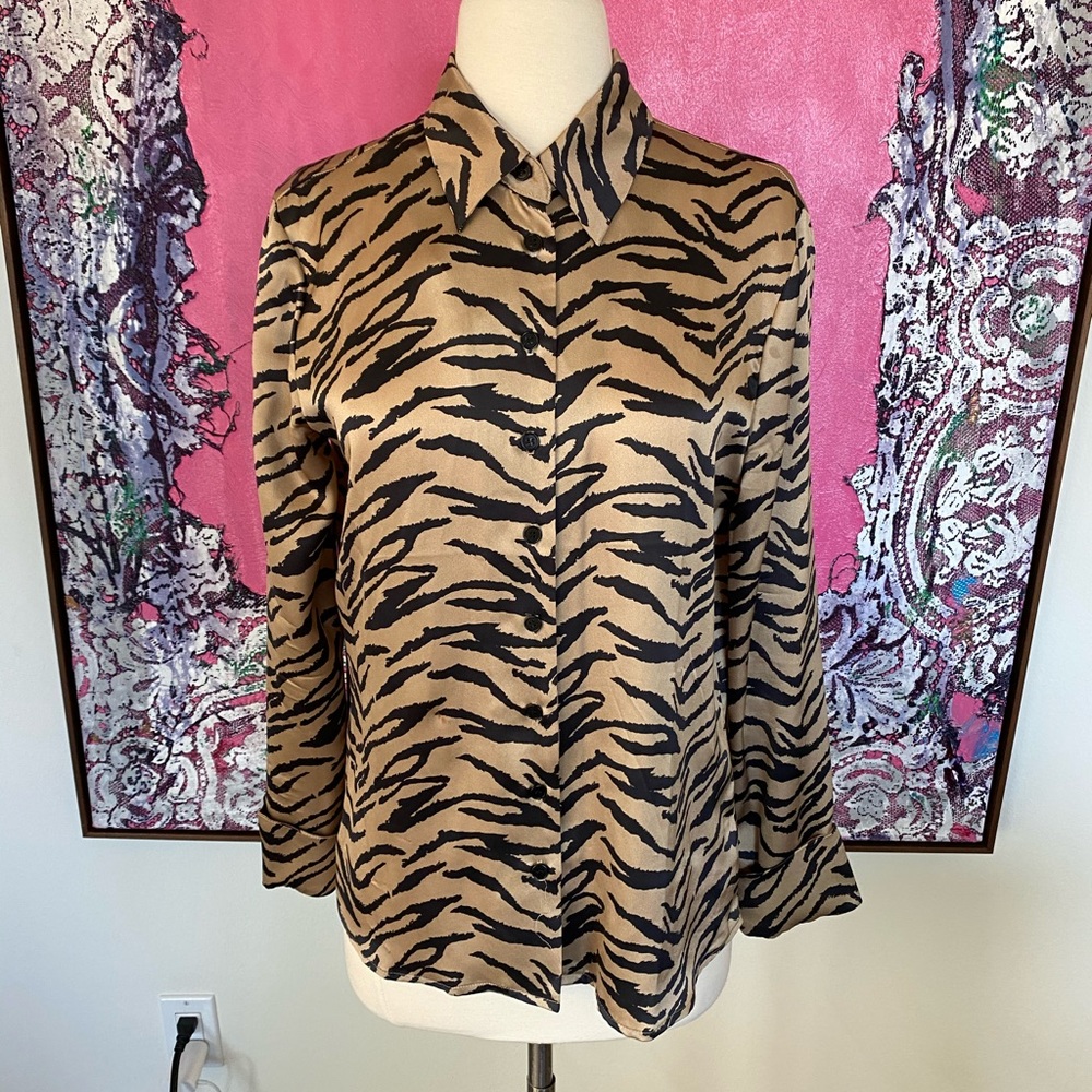 Reformation silk tiger print blouse